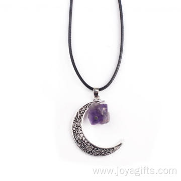 Charm Natural Raw Rough Amethyst Gemstone Moon Pendant